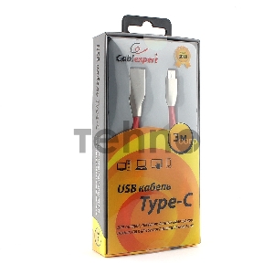 Кабель USB 2.0 Cablexpert CC-G-USBC01R-3M, AM/Type-C, серия Gold, длина 3м, красный, блистер