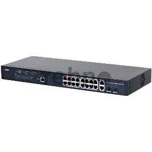 Коммутатор DAHUA 16-портовый гигабитный управляемый  с PoE, уровень L2Порты: 16 RJ45 10/100/1000Мбит/с (PoE/PoE+/Hi-PoE/IEEE802.3bt), 2 комбинированных SFP/RJ45 (uplink); мощность PoE: порты 1~2 до 90