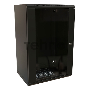 Шкаф коммутационный WRline (WR-TW-1845-GP-RAL9004) настенный 18U 600x450мм пер.дв.стекл 2 бок.пан. 60кг черный 370мм 908мм IP20 сталь