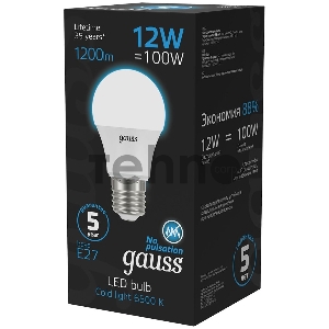 Лампа светодиодная Gauss 102502312 12Вт цок.:E27 груша 220B 6500K св.свеч.бел.хол. (упак.:10шт)
