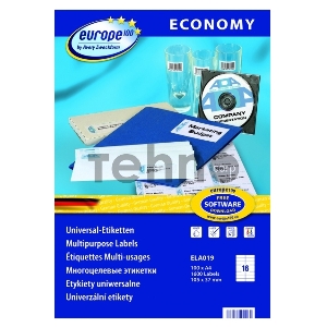 Этикетки Europe100 ELA019-100 ELA019 A4 105x37мм 16шт на листе/70г/м2/100л./белый матовое самоклей. универсальная