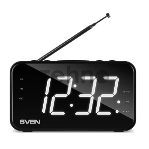 Радиоприёмник SVEN SRP-100 чёрный (2 Вт, LED-дисплей, FM, часы, будильник, USB-С, 1200 мАч)