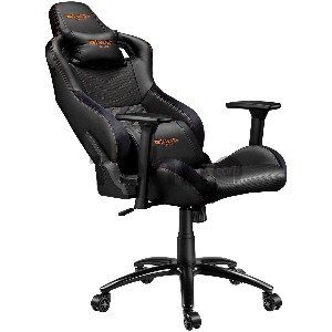 Кресло компьютерное игровое CANYON Nightfall GС-7 Gaming chair, PU leather, Cold molded foam, Metal Frame, Top gun mechanism, 90-160 dgree, 3D armrest, Class 4 gas lift, metal base ,60mm Nylon Castor, black and orange stitching
