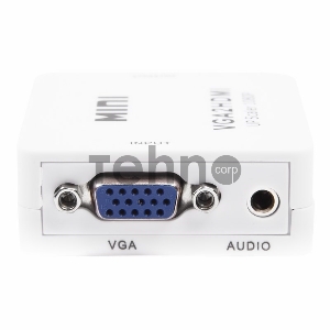 Конвертер VGA + Стерео 3,5 мм на HDMI, пластик, белый  REXANT