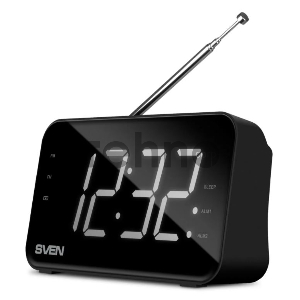 Радиоприёмник SVEN SRP-100 чёрный (2 Вт, LED-дисплей, FM, часы, будильник, USB-С, 1200 мАч)