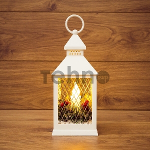 Декоративный фонарь со свечкой, белый корпус, размер 10.5х10.5х24  см, цвет ТЕПЛЫЙ БЕЛЫЙ