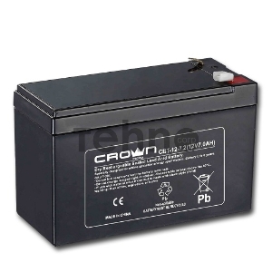 Батарея CROWN CBT-12-7.2 (напряжение 12В, емкость 7.2 А/Ч, разм 151х65х100 мм, вес 2,1 кг, тип клеммы - F2, 5 лет) Батарея CROWN CBT-12-7.2 (напряжение 12В, емкость 7.2 А/Ч, разм 151х65х100 мм, вес 2,1 кг, тип клеммы - F2, 5 лет)