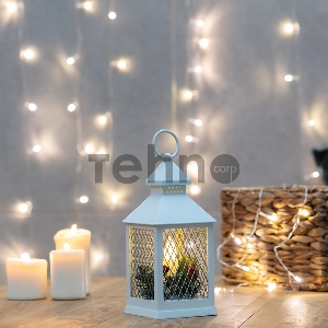 Декоративный фонарь со свечкой, белый корпус, размер 10.5х10.5х24  см, цвет ТЕПЛЫЙ БЕЛЫЙ