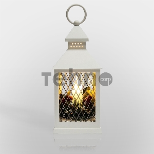 Декоративный фонарь со свечкой, белый корпус, размер 10.5х10.5х24  см, цвет ТЕПЛЫЙ БЕЛЫЙ