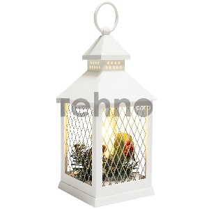 Декоративный фонарь со свечкой, белый корпус, размер 10.5х10.5х24  см, цвет ТЕПЛЫЙ БЕЛЫЙ