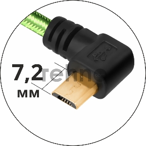 Greenconnect Кабель micro USB 2.0  0.5m угловой, зеленый, черные коннекторы, нейлон, ультрагибкий, позолоченные контакты, 28/28 AWG, AM / microB 5pin GCR-UA12AMCB6-BB2SG-0.5m, экран, армированный, морозостойкий Greenconnect Кабель micro USB 2.0  0.5m угло