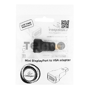 Переходник miniDisplayPort - VGA, Cablexpert A-mDPM-VGAF-01, 20M/15F, черный, пакет