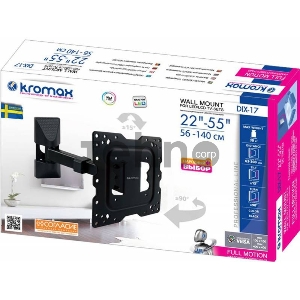 Кронштейн KROMAX DIX-17 BLACK (для LED/LCD телевизоров 22-55, max 40 кг, настенный, 4 ст свободы, наклон ±15°, поворот 180°, от стены 63-300 мм, max VESA 400x400 мм, вращение экрана ±5°, съемная монтажная пластина, кабель-канал, 5 шт/уп.) Кронштейн KROMAX DIX-17 BLACK (для LED/LCD телевизоров 22-55, max 40 кг, настенный, 4 ст свободы, наклон ±15°, поворот 180°, от стены 63-300 мм, max VESA 400x400 мм, вращение экрана ±5°, съемная монтажная пластина, кабель-канал, 5 шт/уп.)