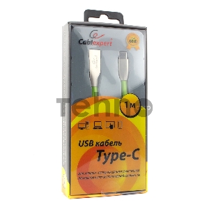 Кабель USB 2.0 Cablexpert CC-G-USBC01Gn-1M, AM/Type-C, серия Gold, длина 1м, зеленый, блистер