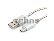 Кабель USB 2.0 Cablexpert CC-G-mUSB02S-1M, AM/microB, серия Gold, длина 1м, серебро, блистер