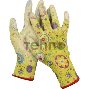 Перчатки GRINDA садовые, прозрачное PU покрытие, 13 класс вязки, зеленые, размер L