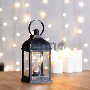 Декоративный фонарь с лампочкой, бронзовый корпус, размер 10.5х10.5х22,5 см, цвет ТЕПЛЫЙ БЕЛЫЙ