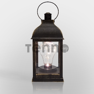 Декоративный фонарь с лампочкой, бронзовый корпус, размер 10.5х10.5х22,5 см, цвет ТЕПЛЫЙ БЕЛЫЙ