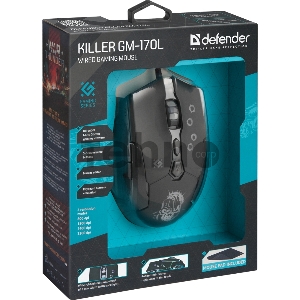 Мышь Defender Killer GM-170L [52170] {Проводная игровая мышь, оптика,7кнопок,800-3200dpi}
