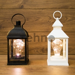 Декоративный фонарь с лампочкой, белый корпус, размер 10.5х10.5х24 см, цвет ТЕПЛЫЙ БЕЛЫЙ