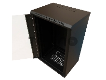 Шкаф коммутационный WRline (WR-TW-1845-GP-RAL9004) настенный 18U 600x450мм пер.дв.стекл 2 бок.пан. 60кг черный 370мм 908мм IP20 сталь