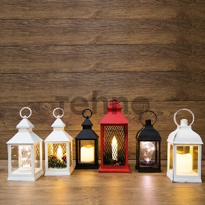 Декоративный фонарь с лампочкой, белый корпус, размер 10.5х10.5х24 см, цвет ТЕПЛЫЙ БЕЛЫЙ