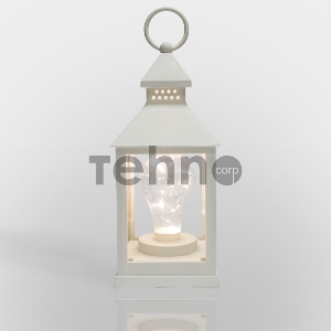 Декоративный фонарь с лампочкой, белый корпус, размер 10.5х10.5х24 см, цвет ТЕПЛЫЙ БЕЛЫЙ