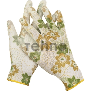 Перчатки GRINDA садовые, прозрачное PU покрытие, 13 класс вязки, бело-зеленые, размер M