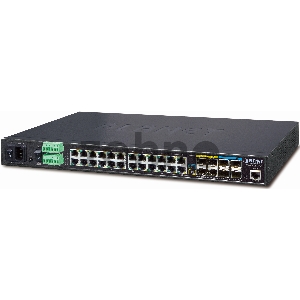 коммутатор PLANET IGS-6325-20T4C4X IP30 19 Rack Mountable Industrial L3 Managed Core Ethernet Switch, 24*1000T with 4 shared 100/1000X SFP + 4*10G SFP+ (-40 to 75 C, AC + 2 DC, DIDO), ERPS Ring, 1588, Modbus TCP, Cybersecurity features, Hardware Layer3 OS