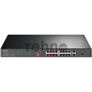 Коммутатор TP-Link 16-port 10/100Mbps + 2-port Gigabit unmanaged switch with 16 PoE+ ports, compliant with 802.3af/at PoE, 150W PoE budget,  support 250m Extend Mode, priority mode and Isolation mode, rackmount, plug and play.