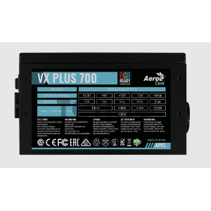 Блок питания Aerocool 700W Retail VX PLUS 700 RGB , подсветка, ATXv2.3 Haswell, fan 12cm, 500mm cable, power cord, PCIe 6+2P x2, SATA x6, PATA x3, FDD
