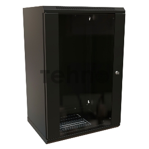 Шкаф коммутационный WRline (WR-TW-1866-GP-RAL9004) настенный 18U 600x600мм пер.дв.стекл 2 бок.пан. 60кг черный 520мм 908мм IP20 сталь