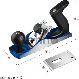 Рубанок ЗУБР 18500 ЭКСПЕРТ  металлический, литой, с регулируемым лезвием 45мм, 210х55мм