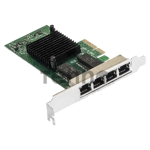 Сетевой адаптер ExeGate EXE-I350-T4V2 (PCI-E x4 v2.1, порты 4xRJ45 (медные), 10/100/1000Mbps, Gigabit NIC Intel Chipset NHI350AM4)