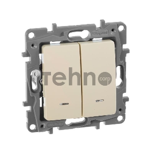 Выключатель 2-клавишный с подсветкой, на винтах, 10АХ, сл. кость