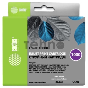 Картридж струйный Cactus CS-LC1000C голубой для Brother DCP 130C/ 330С, MFC-240C/ 5460CN (20ml)