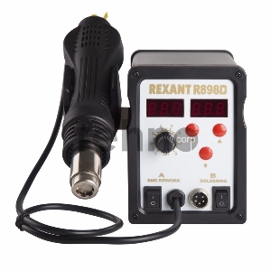 Паяльная станция REXANT, 2 в1: паяльник + термофен, с цифровым дисплеем, 150-500 °С