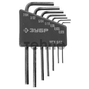 Ручной инструмент Набор ключей имбусовых ЗУБРЭКСПЕРТ (27475-H7) МИНИ для точных работ, Cr-V,HEX SAE 0,028,0,035,0,05,1/16,5/64,3/32,7/64 дюйма,7шт