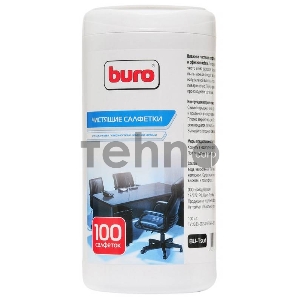 Салфетки Buro BU-Tsurl, 100 шт. для пластиковых поверхностей и офисной мебели туба 100шт влажных
