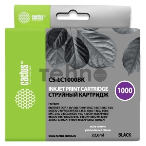 Картридж струйный Cactus CS-LC1000BK черный для Brother DCP 130C/ 330С, MFC-240C/ 5460CN (22,6ml)