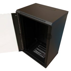 Шкаф коммутационный WRline (WR-TW-1866-GP-RAL9004) настенный 18U 600x600мм пер.дв.стекл 2 бок.пан. 60кг черный 520мм 908мм IP20 сталь
