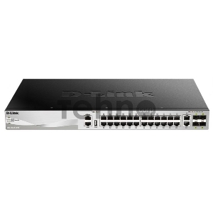 Коммутатор D-Link DGS-3130-30TS/A1A, L2+ Managed Switch with 24 10/100/1000Base-T ports and 2 10GBase-T ports and 4 10GBase-X SFP+ ports.16K Mac address, SIM,  USB port, IPv6, SSL v3, 802.1Q VLAN,GVRP, 802.1v P