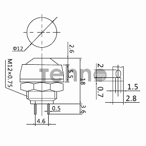 Выключатель-кнопка  250V 1А (2с) OFF-(ON)  Б/Фикс  красная  Micro  REXANT