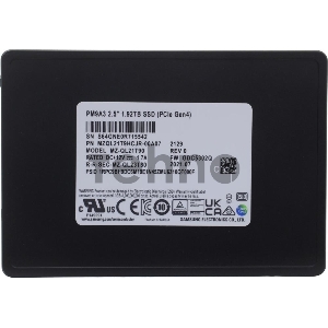 Твердотельный накопитель SSD Samsung Enterprise, 2.5(SFF/U.2), PM9A3, 1920GB, NVMe/PCIE 3.1 x4, R3200/W2000Mb/s, IOPS(R4K) 540K/50K, MTBF 2M, 1.3 DWPD, OEM, 3 years, ( analog MZQLB1T9HAJR-00007)