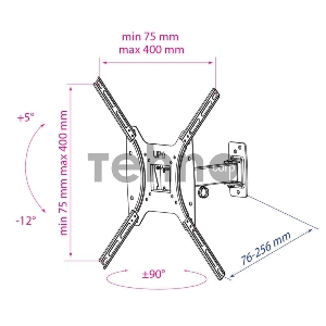 Кронштейн Kromax OPTIMA-403 black, 15-55, max 25 кг, настенный, VESA 400x400 мм