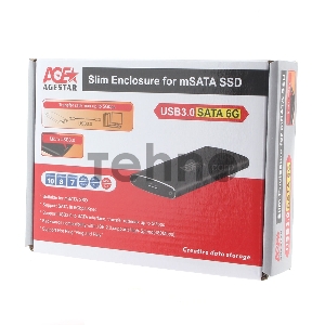 USB 3.0 Внешний корпус mSATA AgeStar 3UBMS2 (BLACK), алюминий, черный