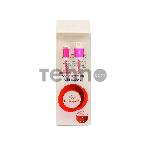 Кабель Gembird USB 2.0 Cablexpert CCB-ApUSBr1m, AM/Lightning 8P, 1м, армированная оплетка, разъемы розовый металлик, блистер