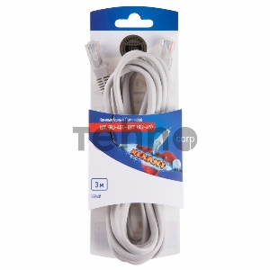 Rexant Пaтч-корд U/UTP, категория 5e, RJ45-RJ45, неэкранированный, PVC серый, 3м