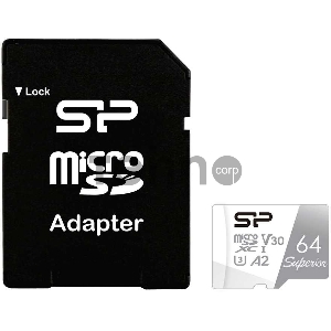 Флеш карта microSD 64GB Silicon Power Superior Pro A2 microSDXC Class 10 UHS-I U3 Colorful 100/80 Mb/s (SD адаптер)