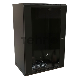 Шкаф коммутационный WRline (WR-TW-2245-GP-RAL9004) настенный 22U 600x450мм пер.дв.стекл 2 бок.пан. 60кг черный 370мм 1086мм IP20 сталь